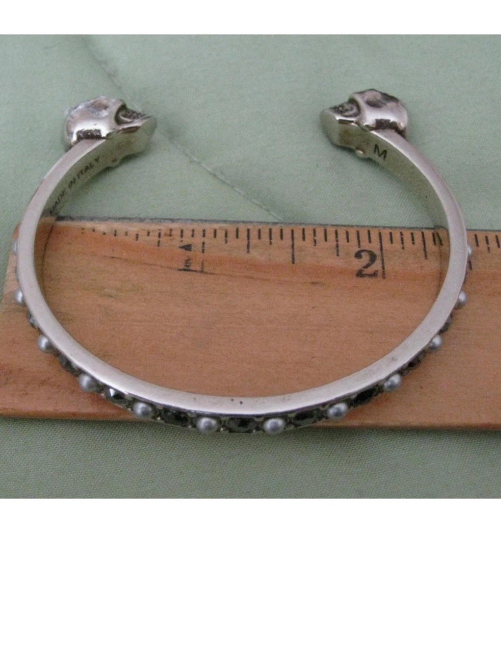 ❌SOLD!! ❌ Alexander McQueen Silver Skull Open Cuff Bracelet -marcasite and pearl - Picture 4 of 9